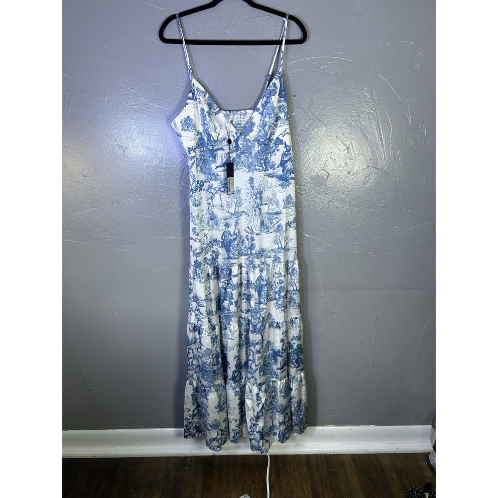 Women's Gianni Bini Maxi Dress Blue & White French Toile 12 Cottage Prairie